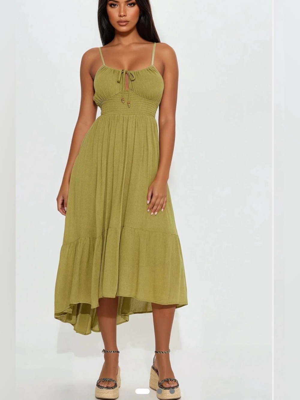 Fashion nova Olive Green Spaghetti Strap Midi Dress medium